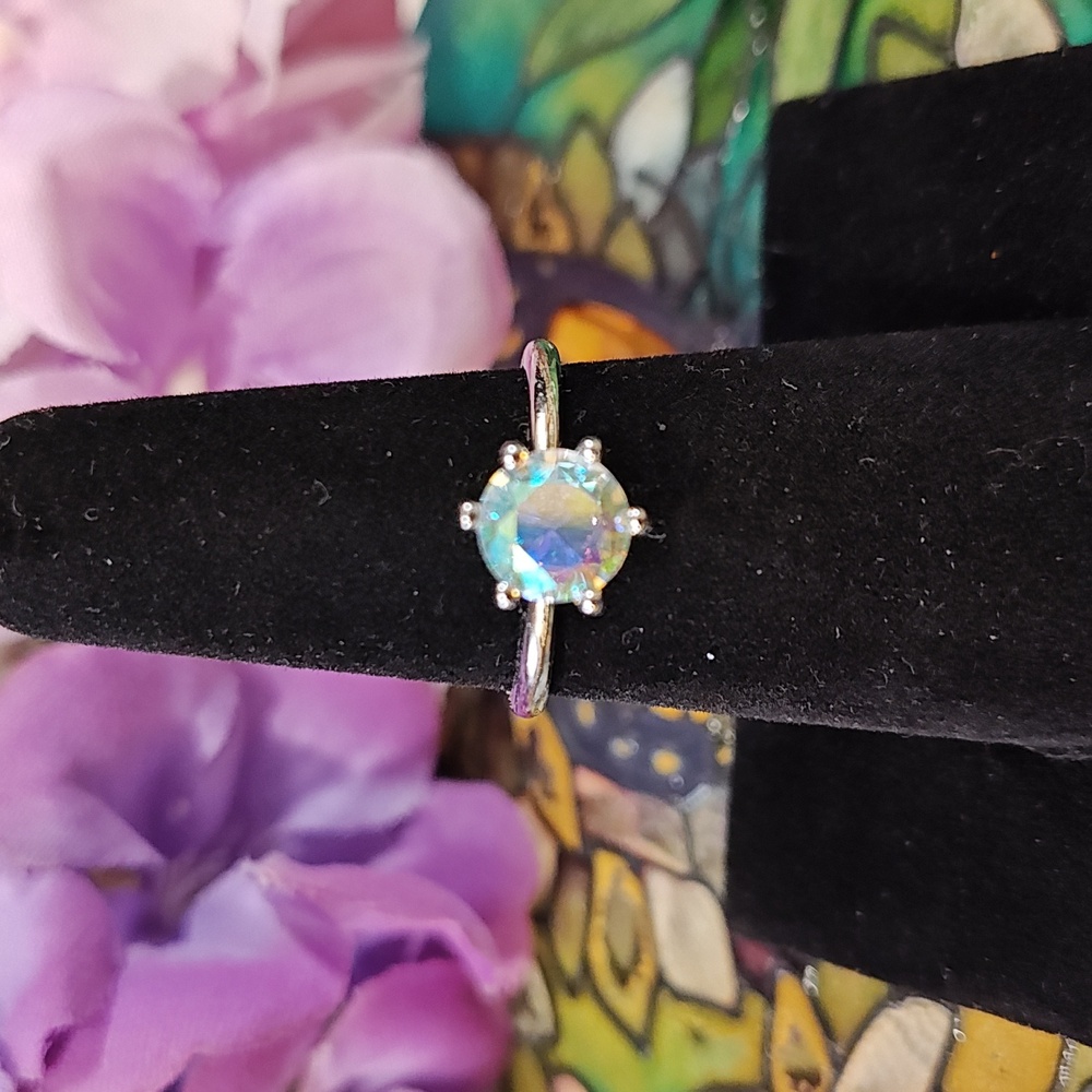 Crystal Multicolor Solitaire Style Ring - 2 Sizes Available